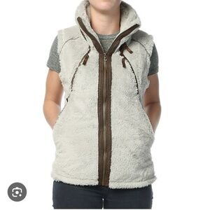 KÜHL Women’s Sherpa Fleece Vest Size Small Hooded Full Zip Beige Taupe Outdoor